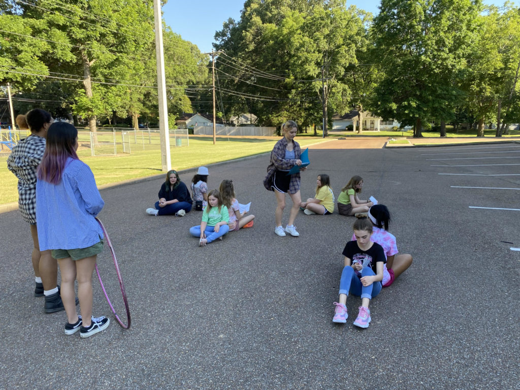 WORKING TOGETHER – Campers develop teamworking skills in an activity that required them to work in pairs and communicate through a visual medium.